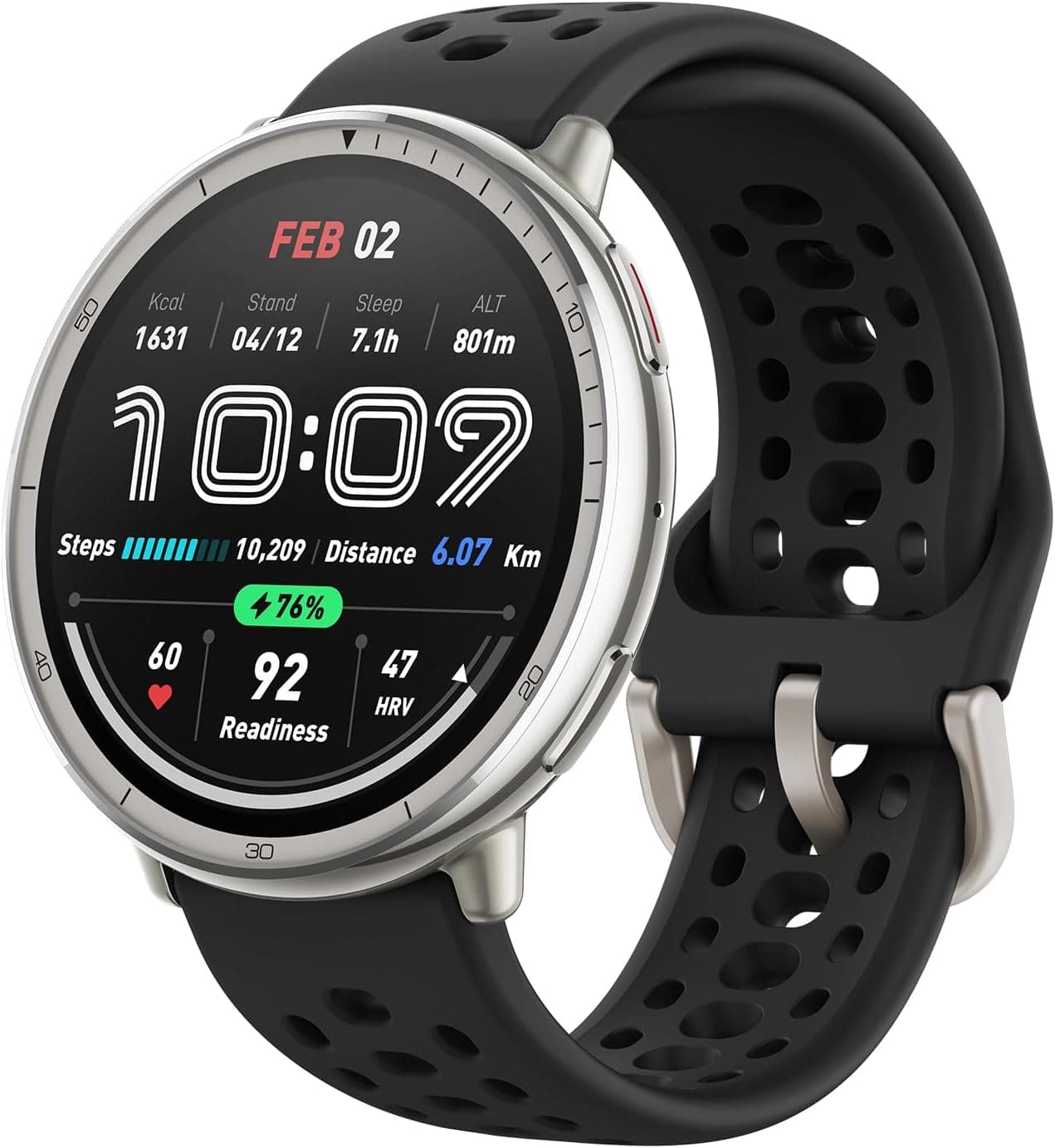 Amazfit Active 2 A2437-S-Black, 44mm, Black Dial, Black Silicone Band