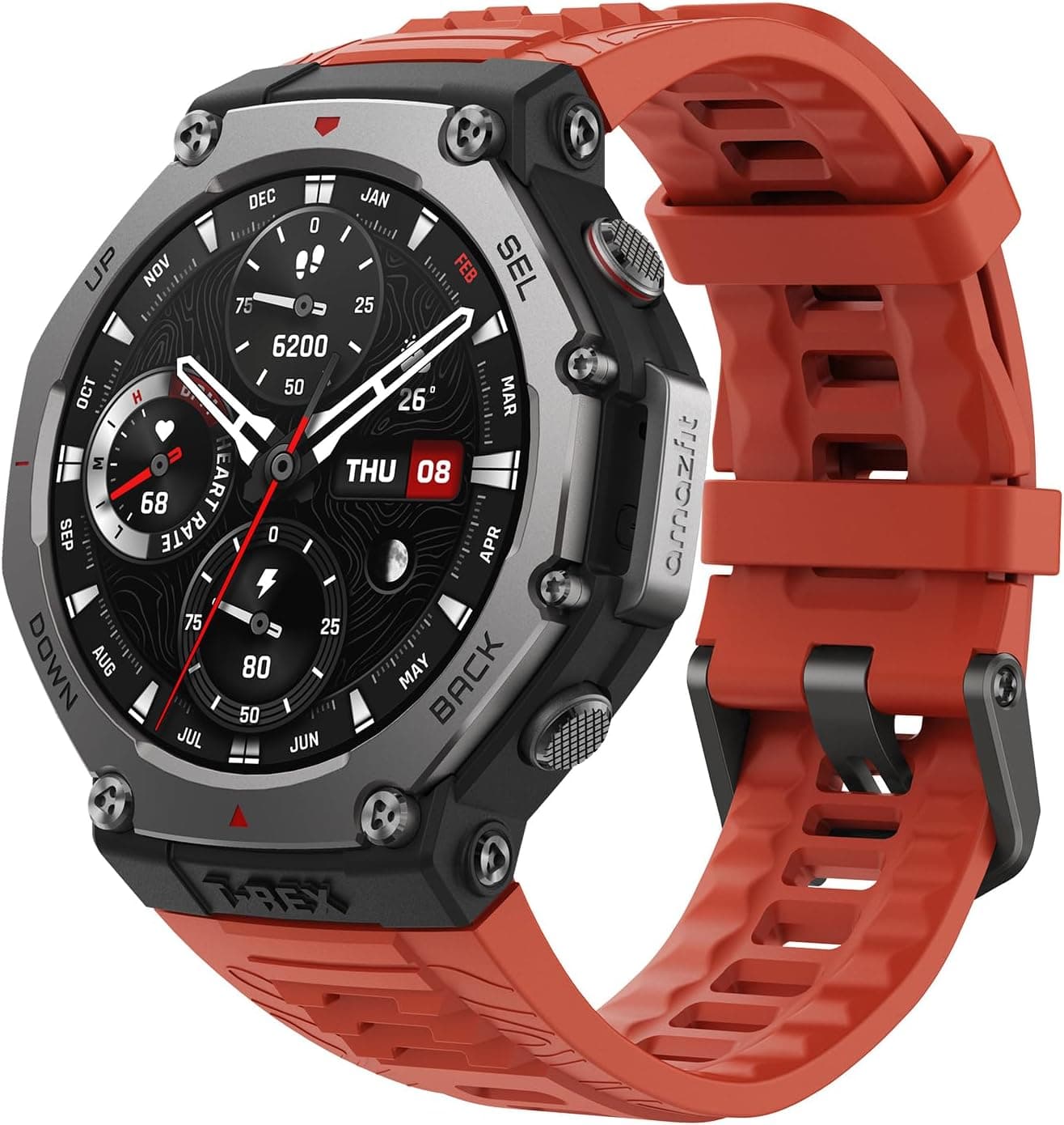 Amazfit T-Rex 3 A2323-Red, 48mm, Black Dial, Red Silicone Band