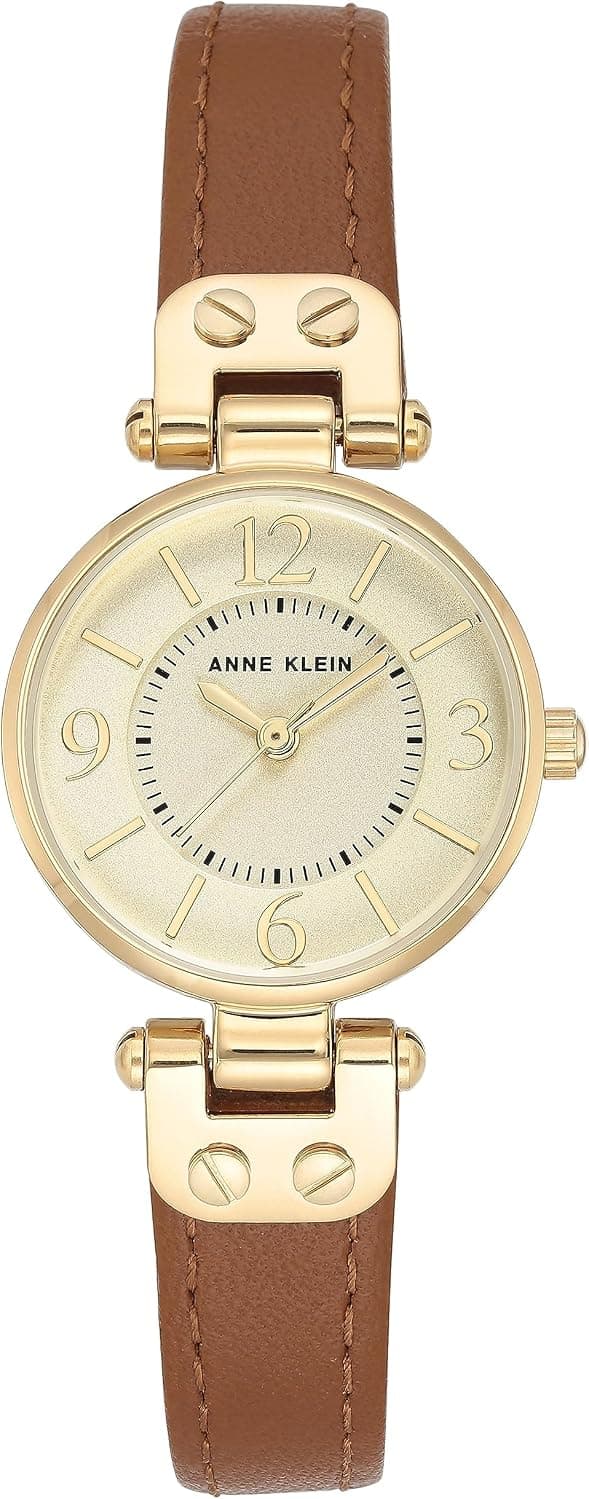 Anne Klein 109442CHHY, 26mm, Gold Dial, Brown Leather Band