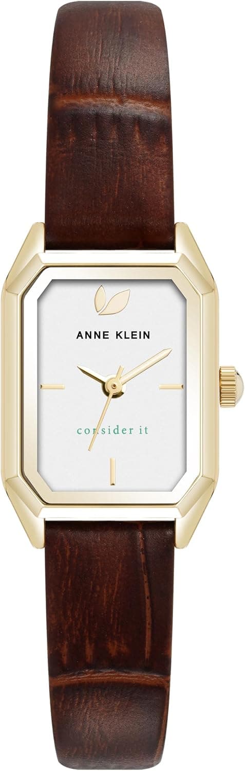 Anne Klein AK-5148SVBN, 20mm, Silver Dial, Brown Leather Band