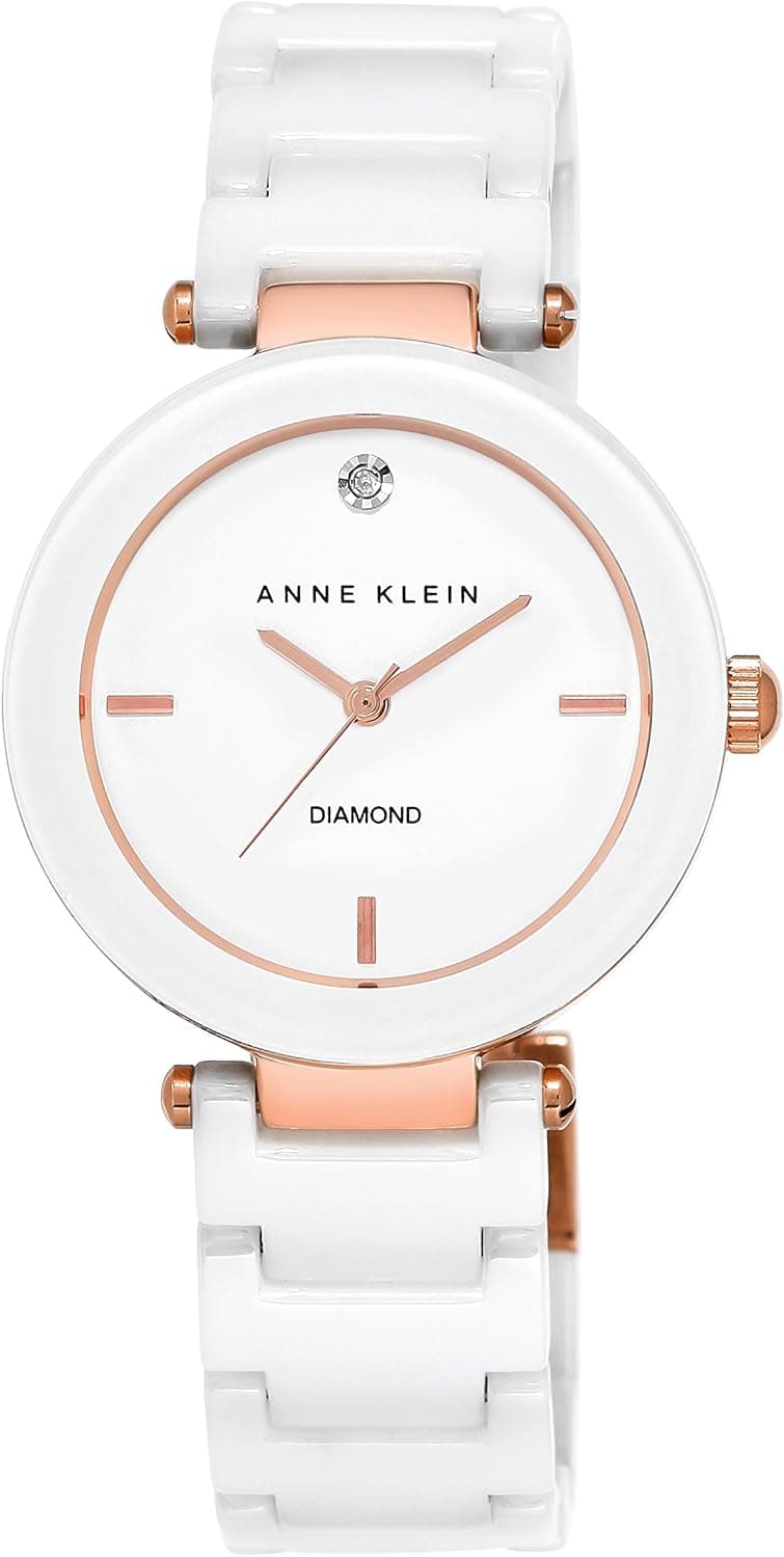 Anne Klein AK/1018RGWT, 33mm, White Dial, White Ceramic Bracelet