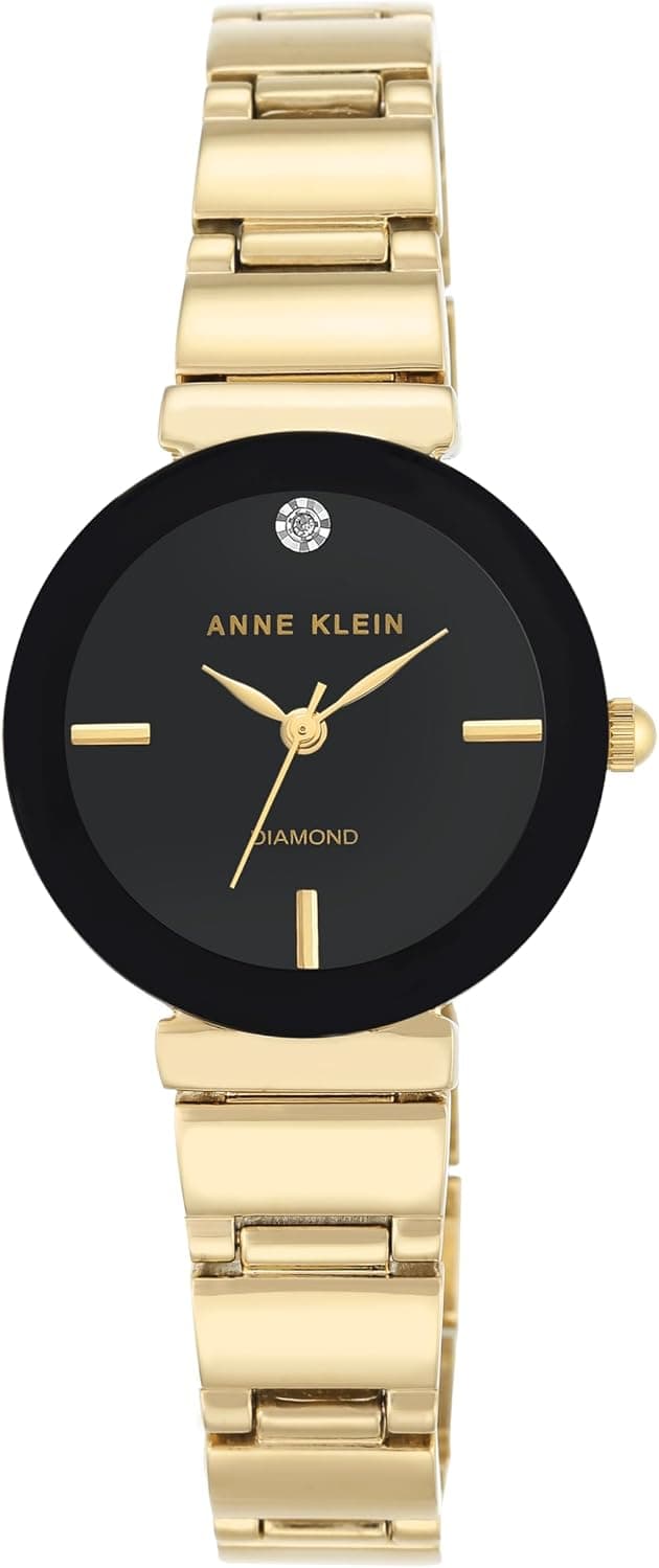 Anne Klein AK/2434BKGB, 28mm, Black Dial, Gold Metal Bracelet