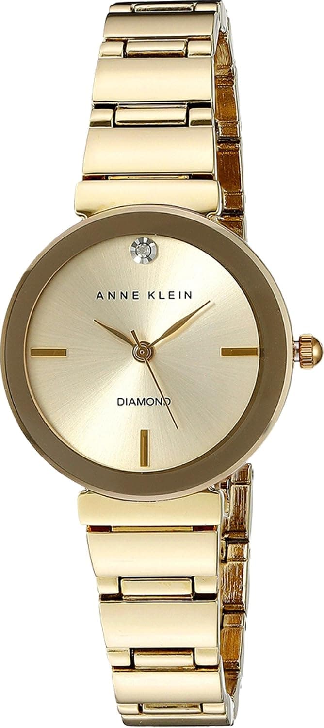 Anne Klein AK/2434CHGB, 28mm, Beige Dial, Gold Metal Bracelet