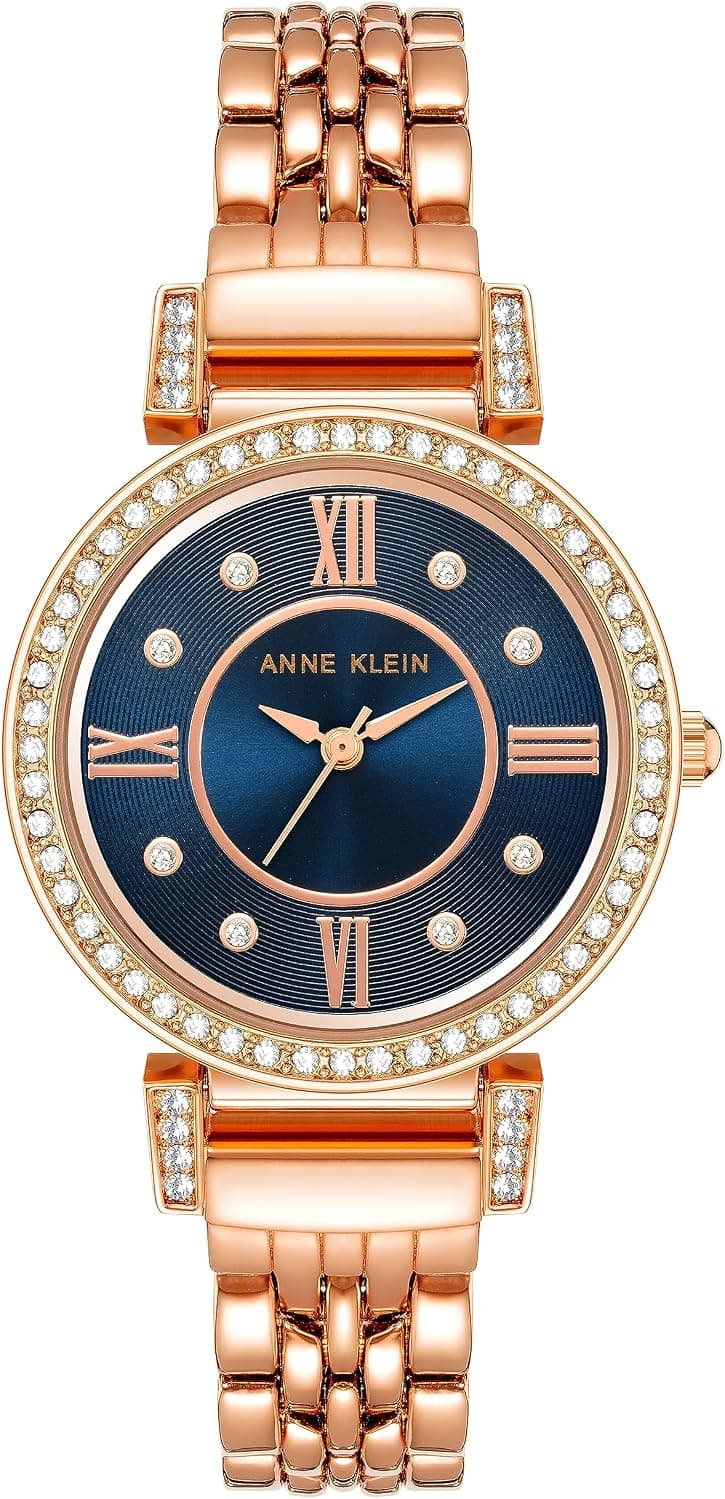 Anne Klein AK/2928NVRG, 31mm, Blue Dial, Rose Gold Metal Bracelet