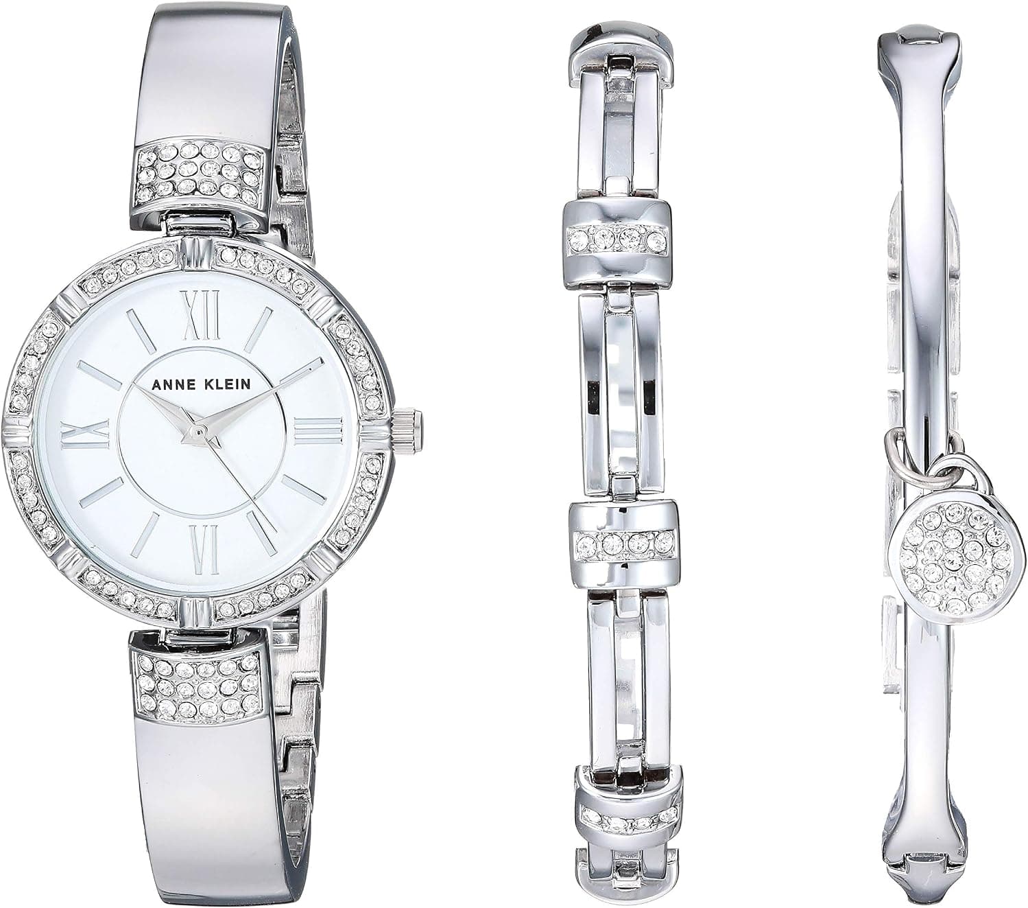 Anne Klein AK/3295SVST, 28mm, White Dial, Silver Metal Bracelet