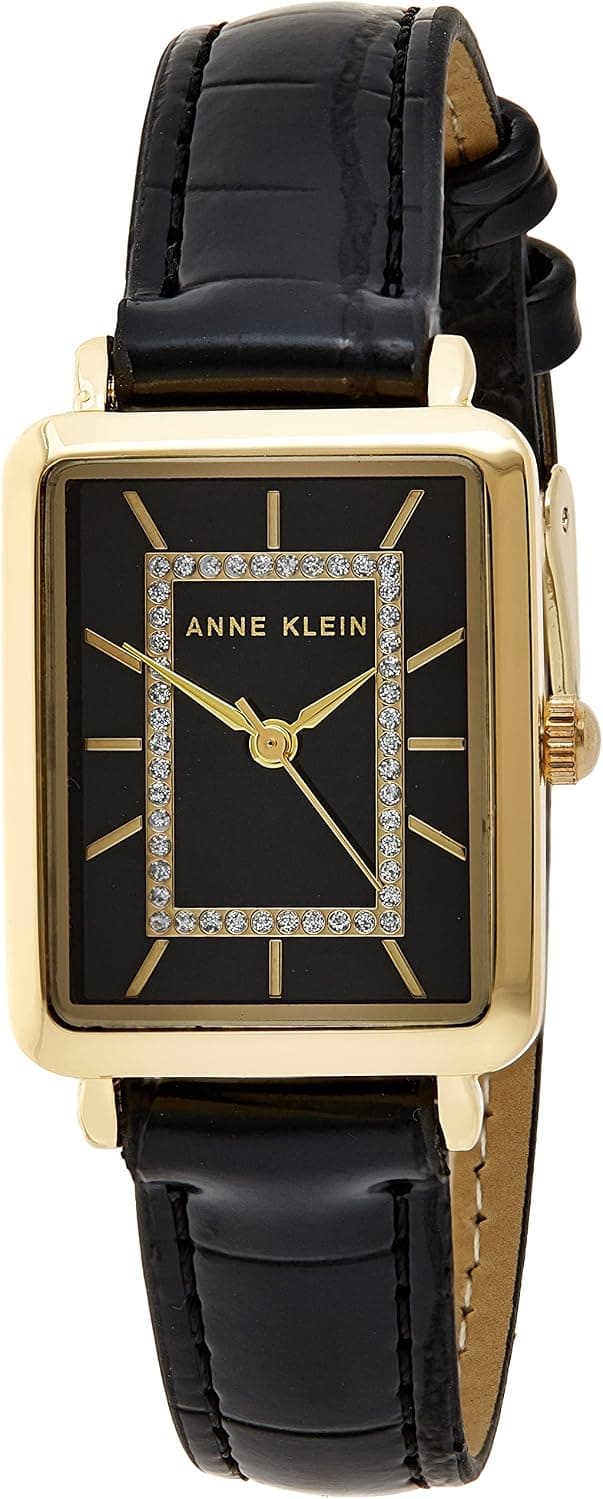 Anne Klein AK/3820GPBK, 24mm, Black Dial, Black Faux Leather Band