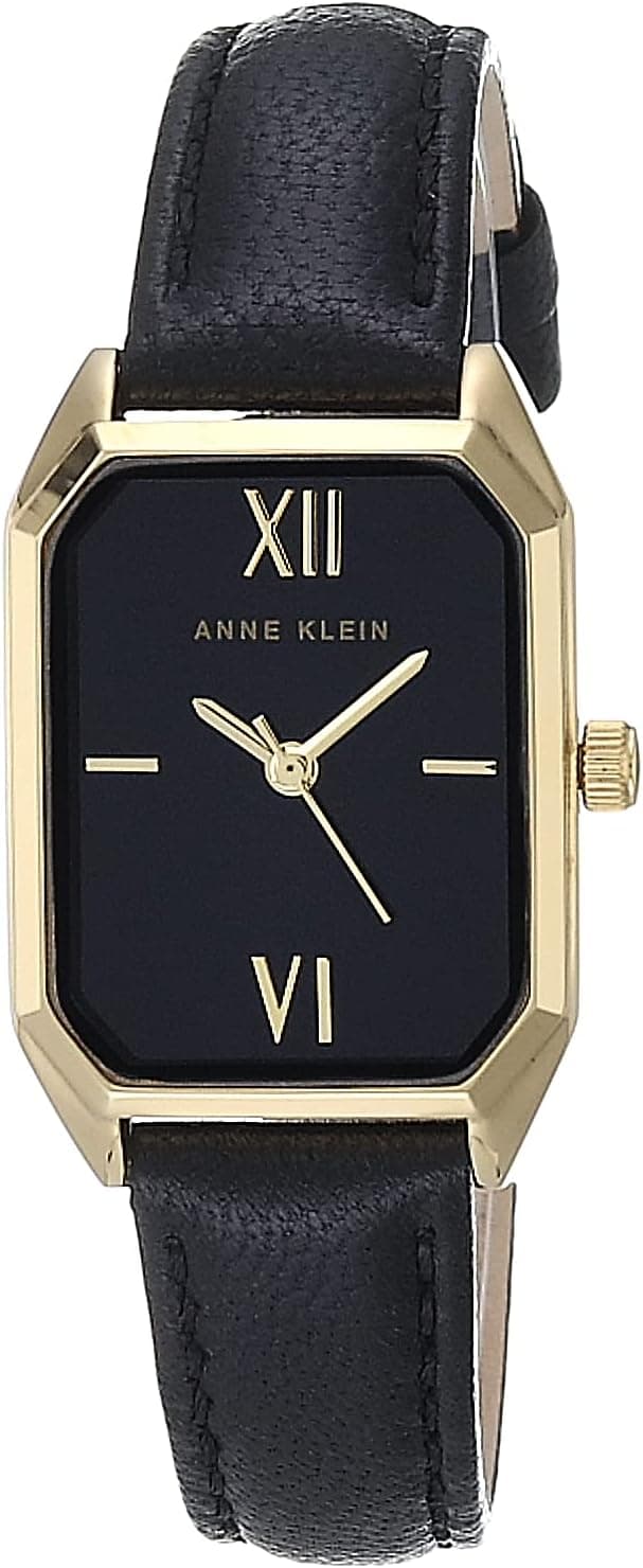 Anne Klein AK/3874BKBK, 24mm, Black Dial, Black Leather Band