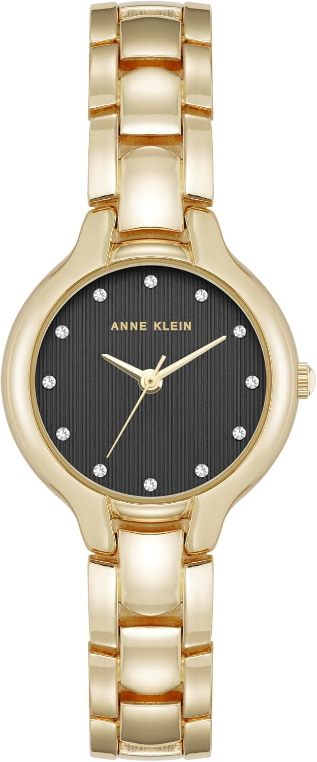 Anne Klein AK/5292BKGB, 28mm, Black Dial, Gold Metal Bracelet