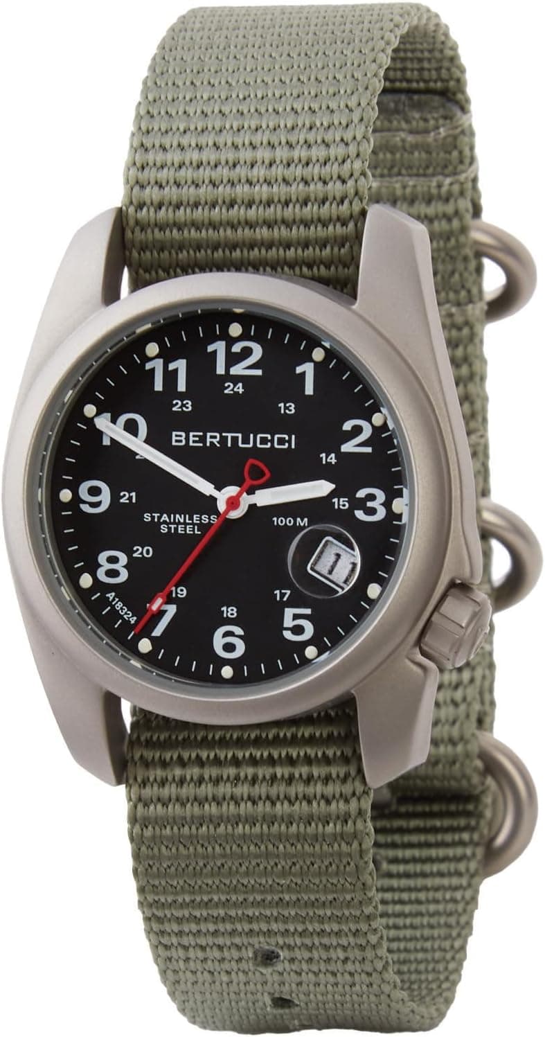Bertucci A-1S Super Field 10602, 36mm, Black Dial, Olive Stainless Steel Bracelet