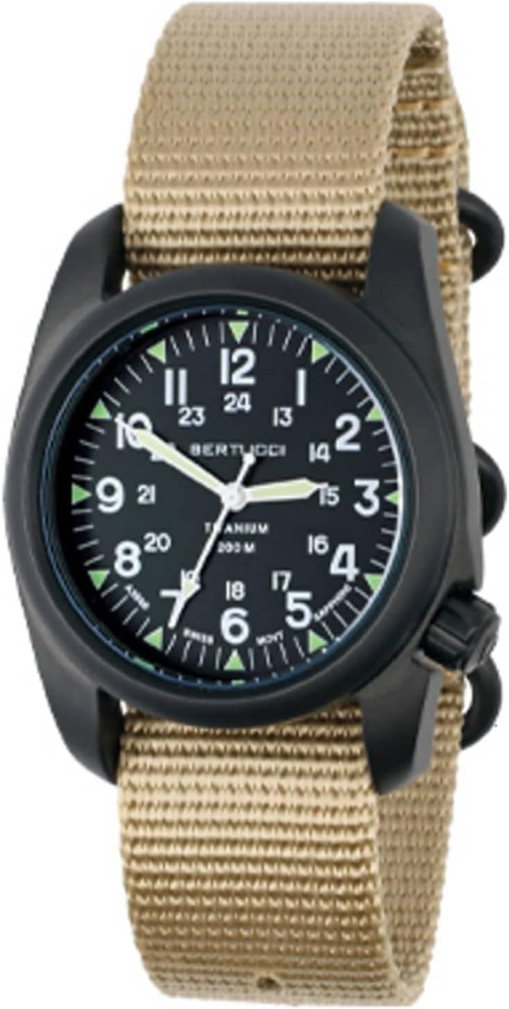 Bertucci A-2T Vintage 12029, 40mm, Black Dial, Beige Nylon Band