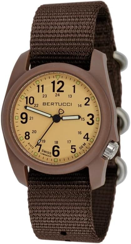 Bertucci DX3 810058391605, 40mm, Khaki Dial, Brown Nylon Band
