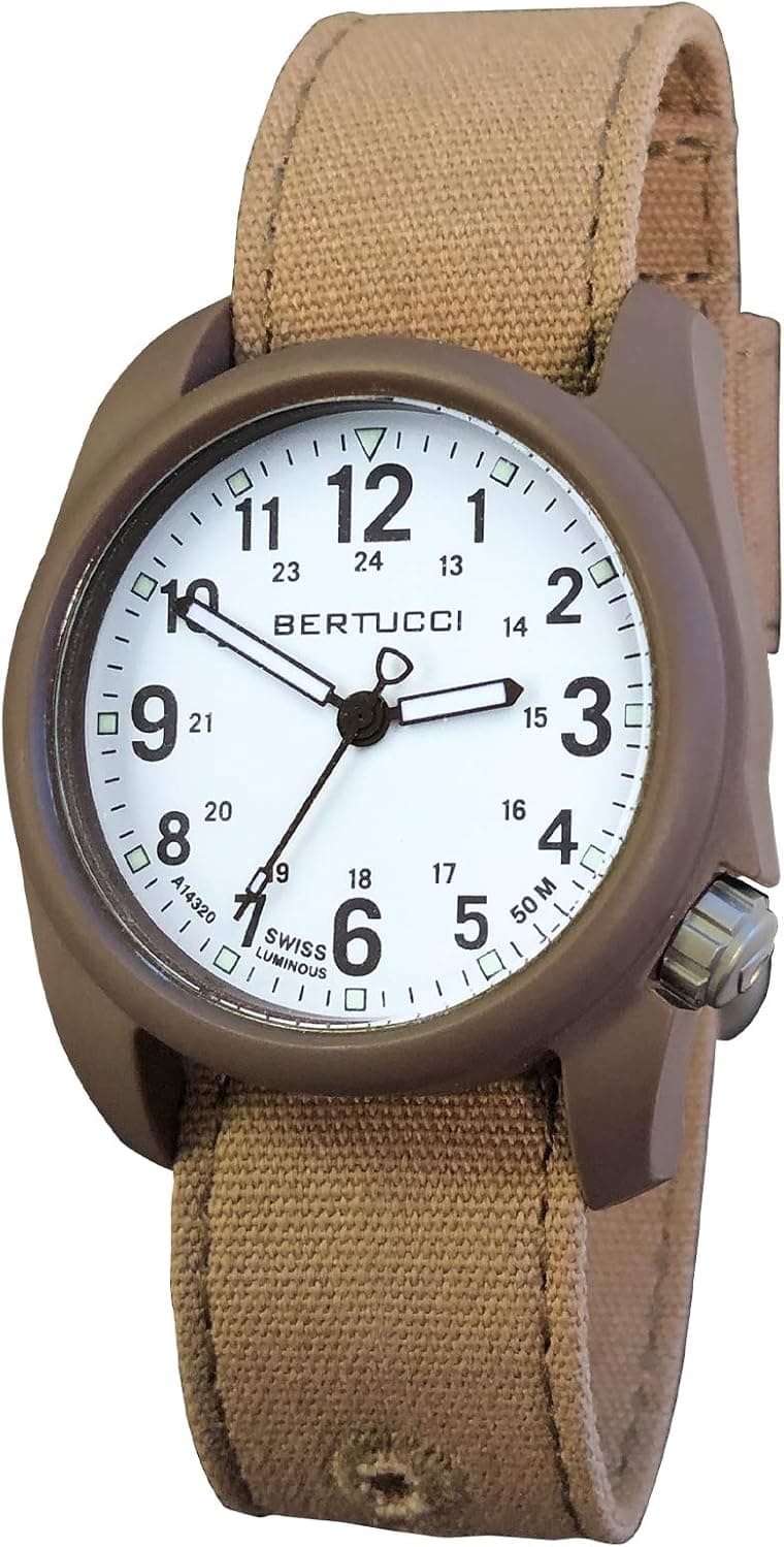 Bertucci DX3 Canvas 11088, 40mm, White Dial, Khaki Canvas Band