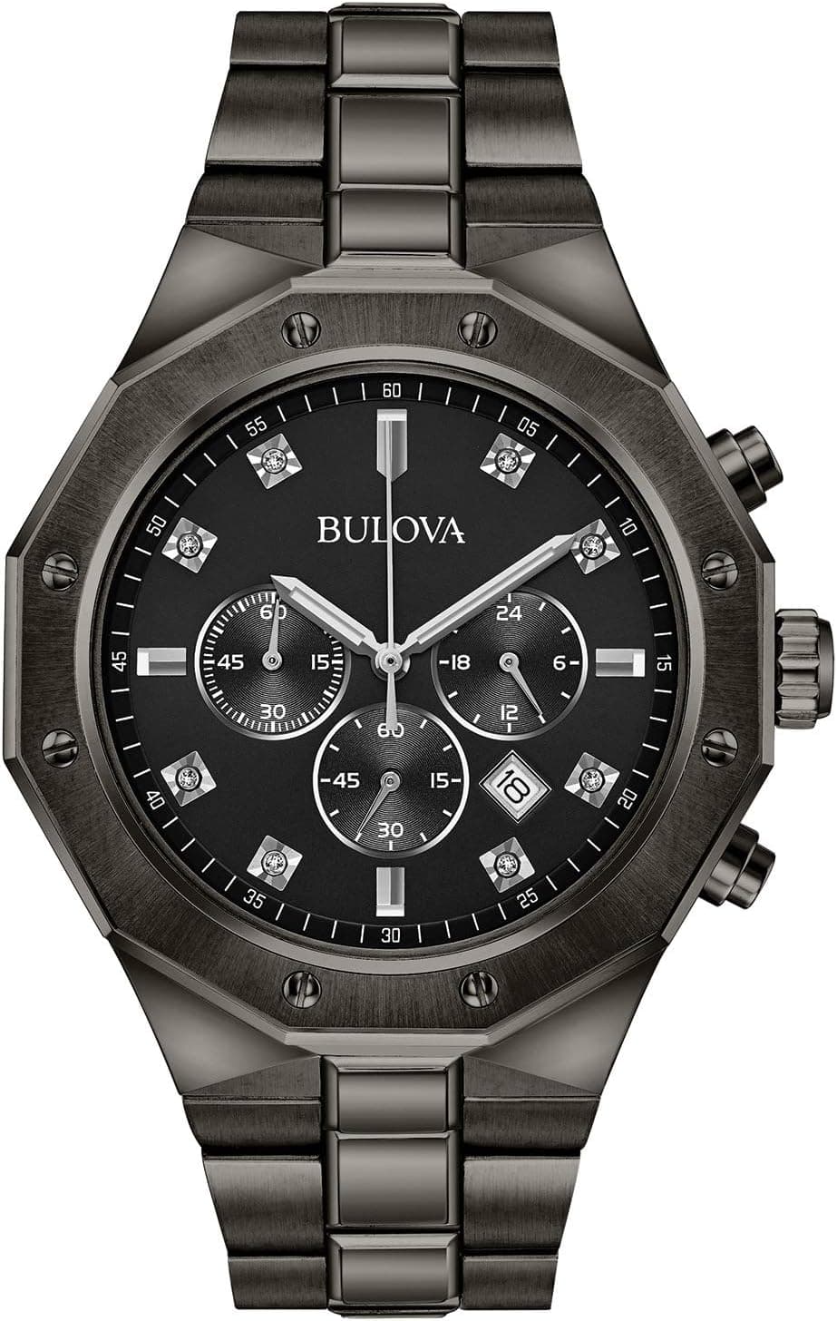 Bulova Diamonds 98D142, 44mm, Black Dial, Gray Stainless Steel Bracelet