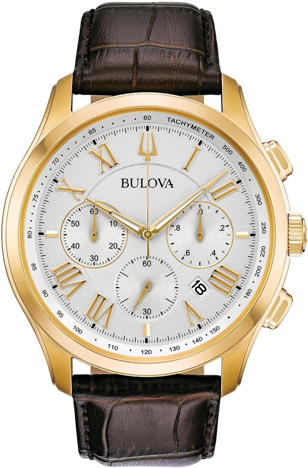 Bulova Classic 97B169, 46mm, Silver and White Dial, Brown Leather Band
