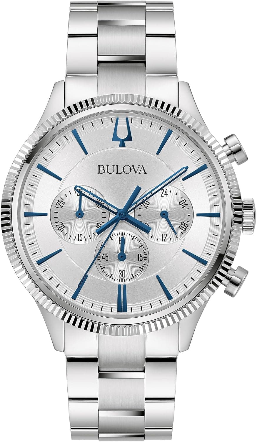 Bulova Classic 96A321, 43mm, Silver and White Dial, Silver Stainless Steel Bracelet