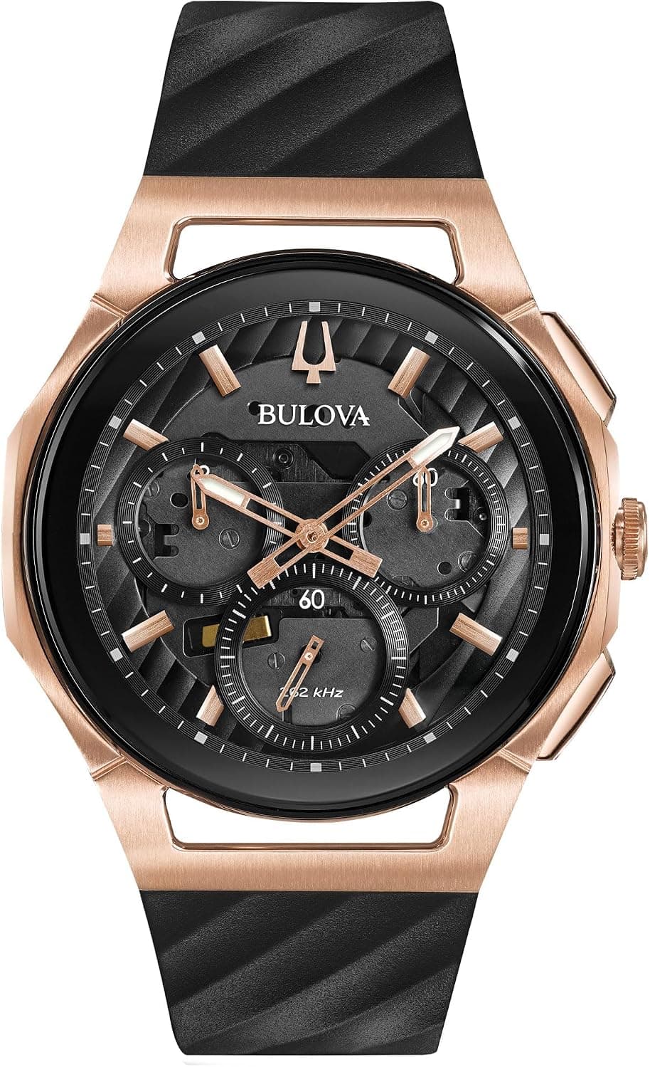 Bulova Curv 98A185, 41mm, Black Dial, Black Rubber Band