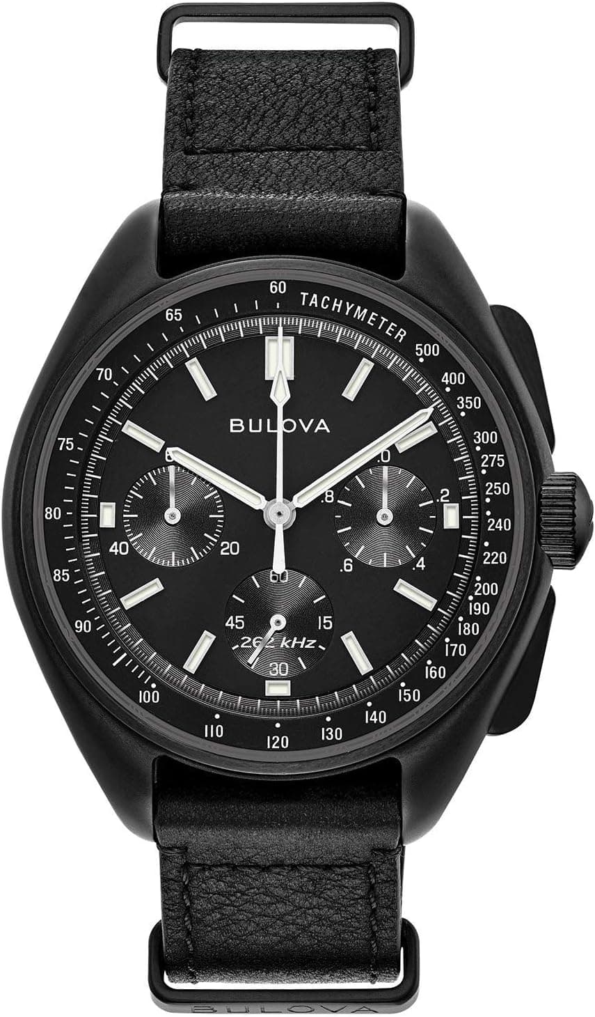 Bulova Lunar Pilot 98A186, 45mm, Siyah Kadran, Siyah Deri Kayış