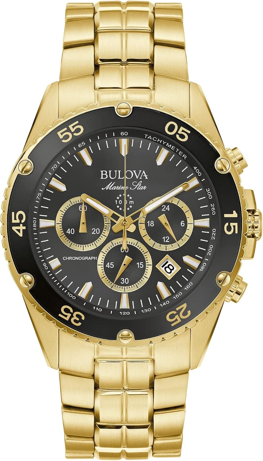 Bulova Marine Star 98B406, 42mm, Black Dial, Gold Stainless Steel Bracelet