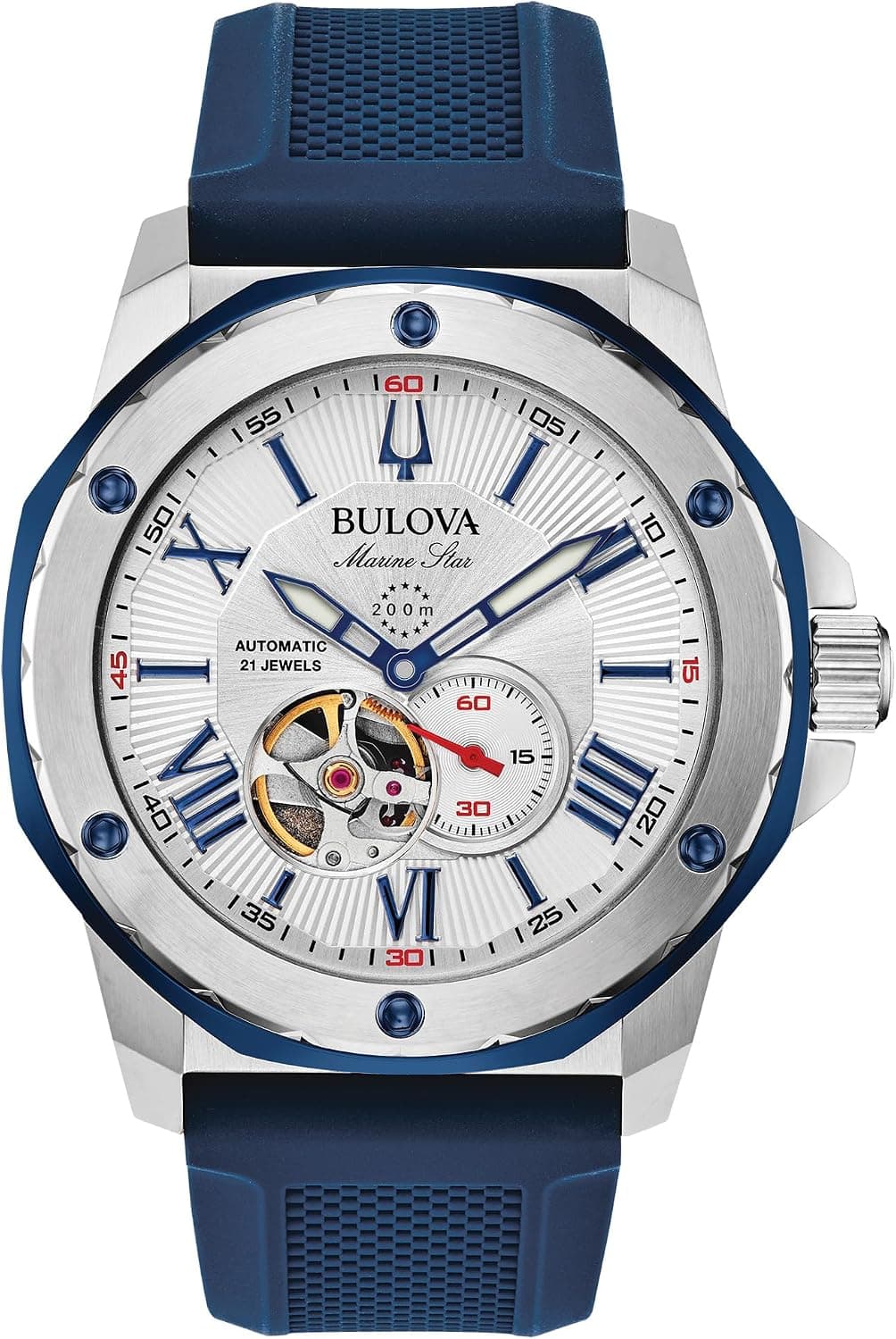Bulova Marine Star 98A225, 44mm, Two-Tone Dial, Blue Silicone Band