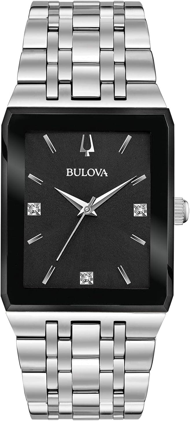 Bulova Modern Quadra 96D145, 30mm, Black Dial, Silver Stainless Steel Bracelet