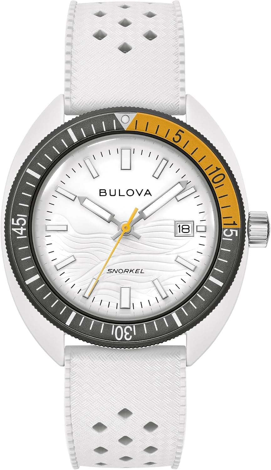 Bulova Oceanographer Snorkel, White Dial White Perforated Rubber Strap