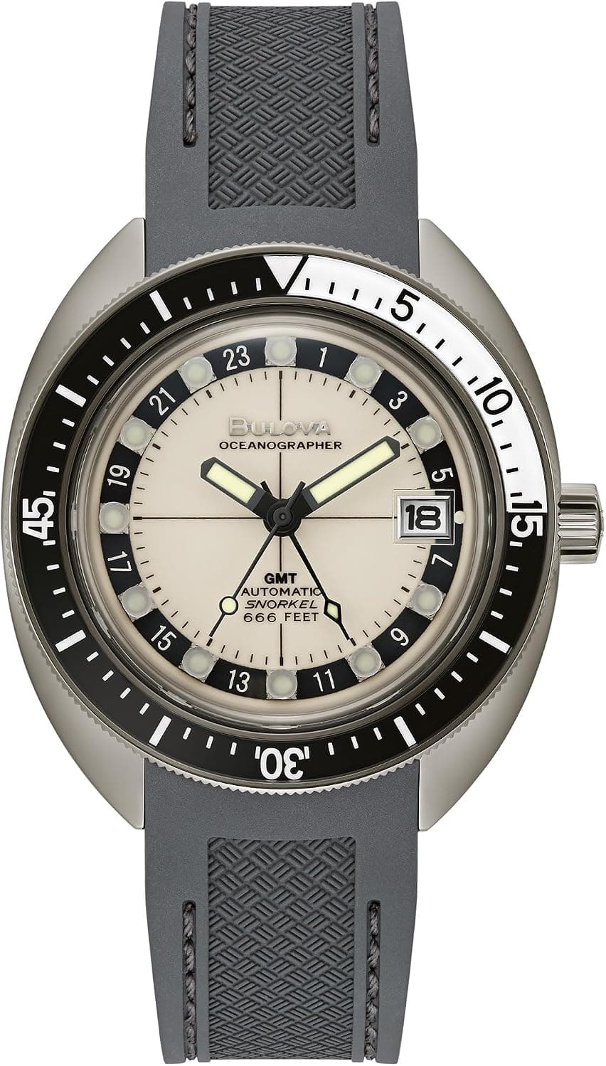 Bulova Oceanographer Snorkel GMT 41mm, White Dial Gray Silicone