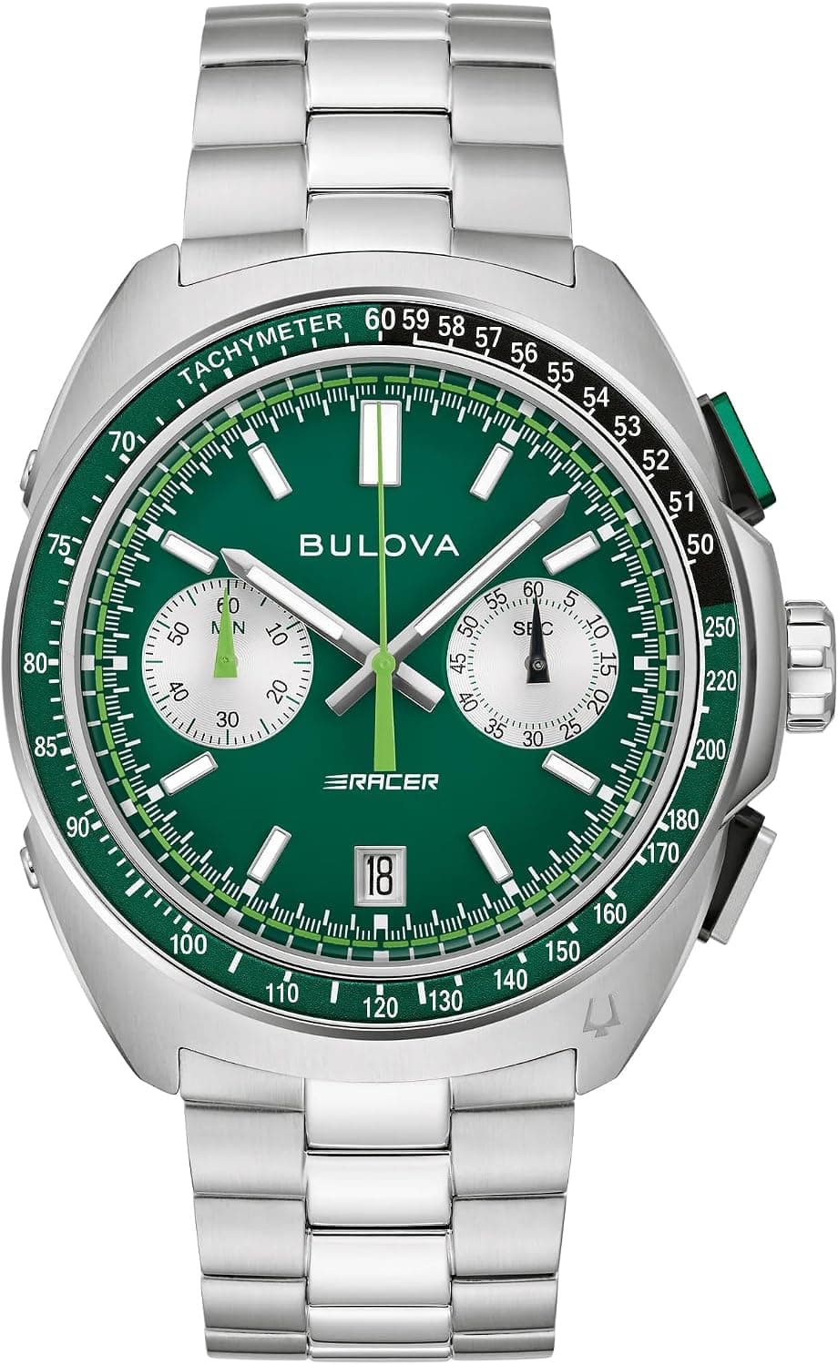 Bulova Racer 98B468, 43mm, Green Dial, Silver Stainless Steel Bracelet