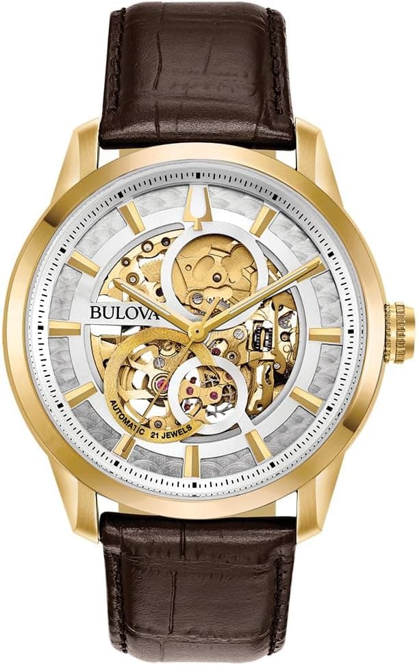 Bulova Sutton 43mm, White Dial Brown Leather