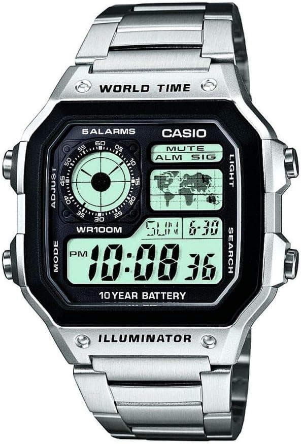 Casio AE-1200WHD-1AVEF, 42mm, Siyah Kadran, Gri Paslanmaz Çelik Kordon
