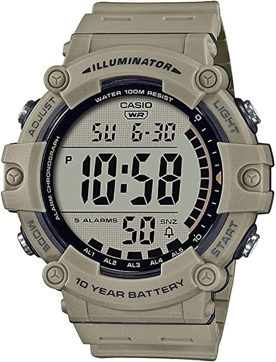 Casio AE-1500, 51mm, Gray Dial, Khaki Resin Band