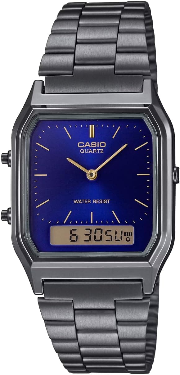 Casio Analog-Digital Fashion Vintage 38mm, Blue Dial Gray Stainle