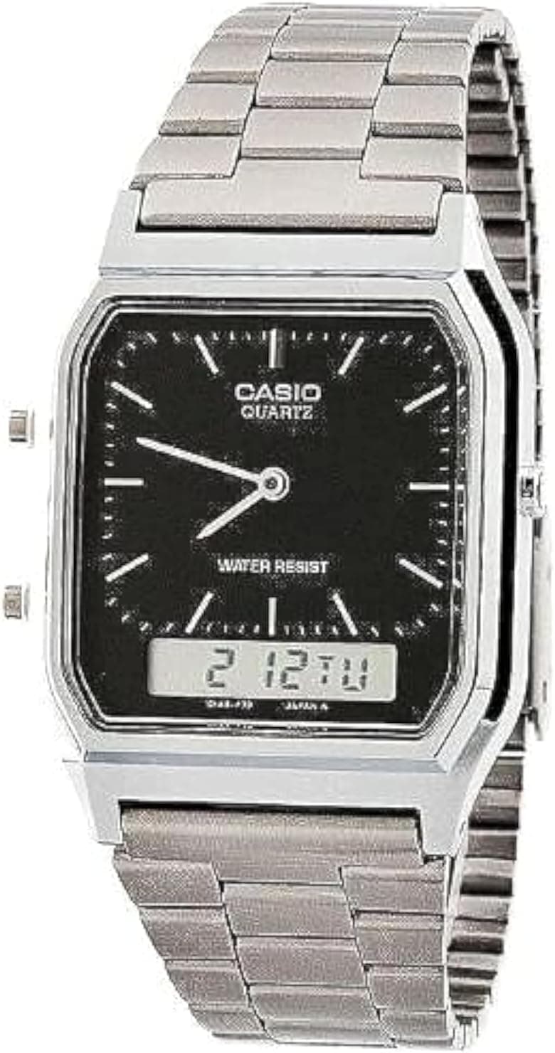 Casio AQ-230A-1DMQ, 39 mm, schwarzes Zifferblatt, silbernes Edelstahlarmband