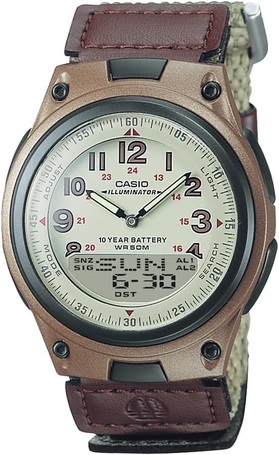 Casio AW-80V-5BV, 40mm, Beige Dial, Brown Canvas Band