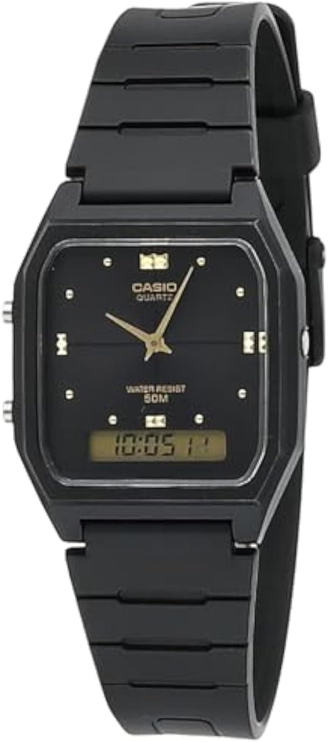 Casio Black Resin Band Analog Digital Dual 32mm, Black Dial Black
