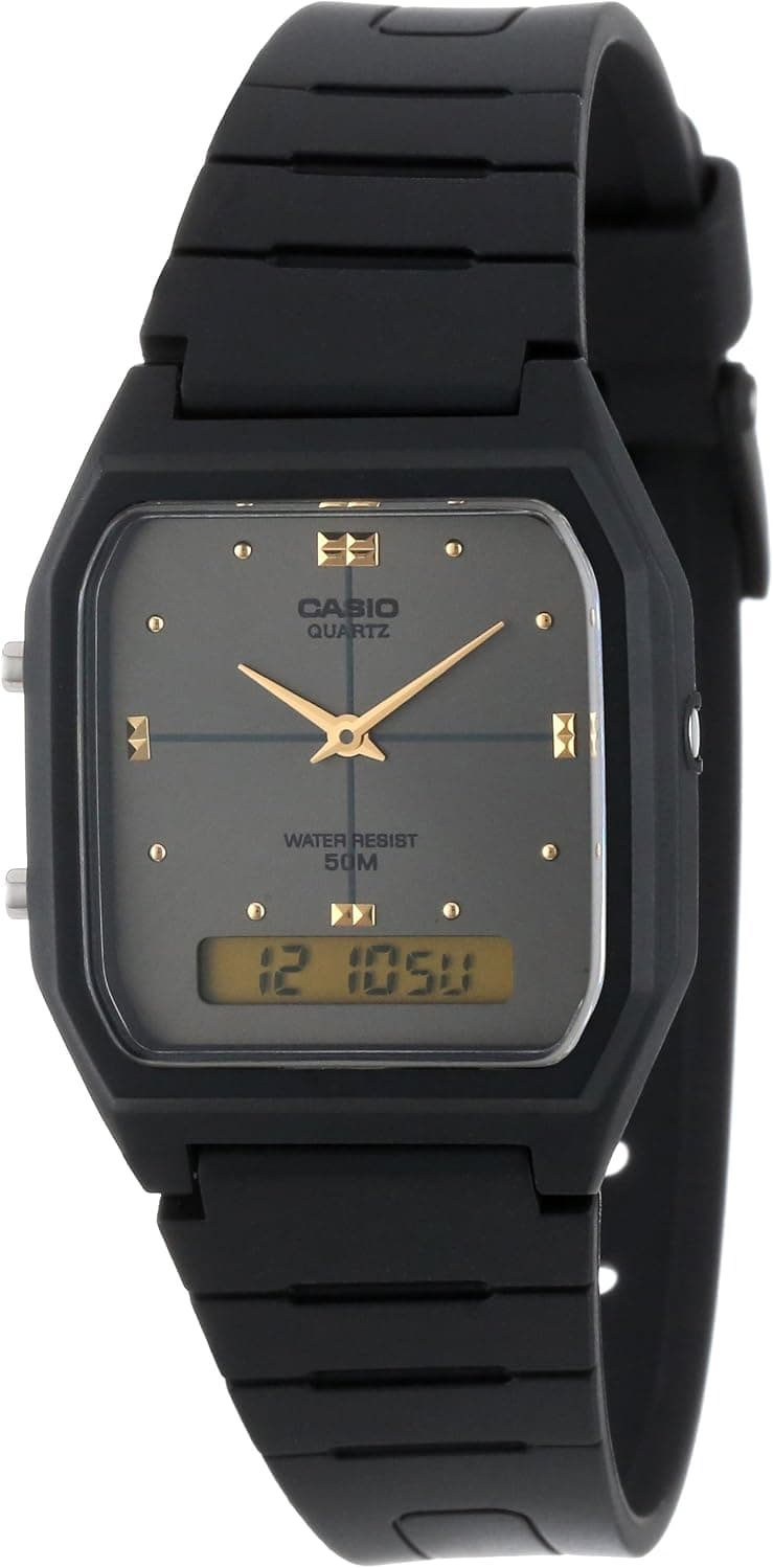 Casio Ana-Digi Dual Time 30mm, Gray Dial Black Resin