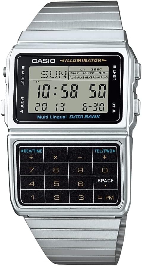 Casio Memory Calculator Databank 33mm, Black Dial Silver-Tone Sta