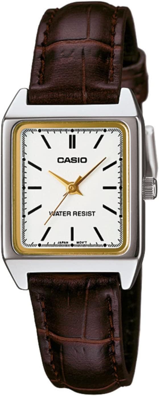 Casio ER LTP-V007L-7E2UDF, 22mm, White Dial, Brown Leather Band