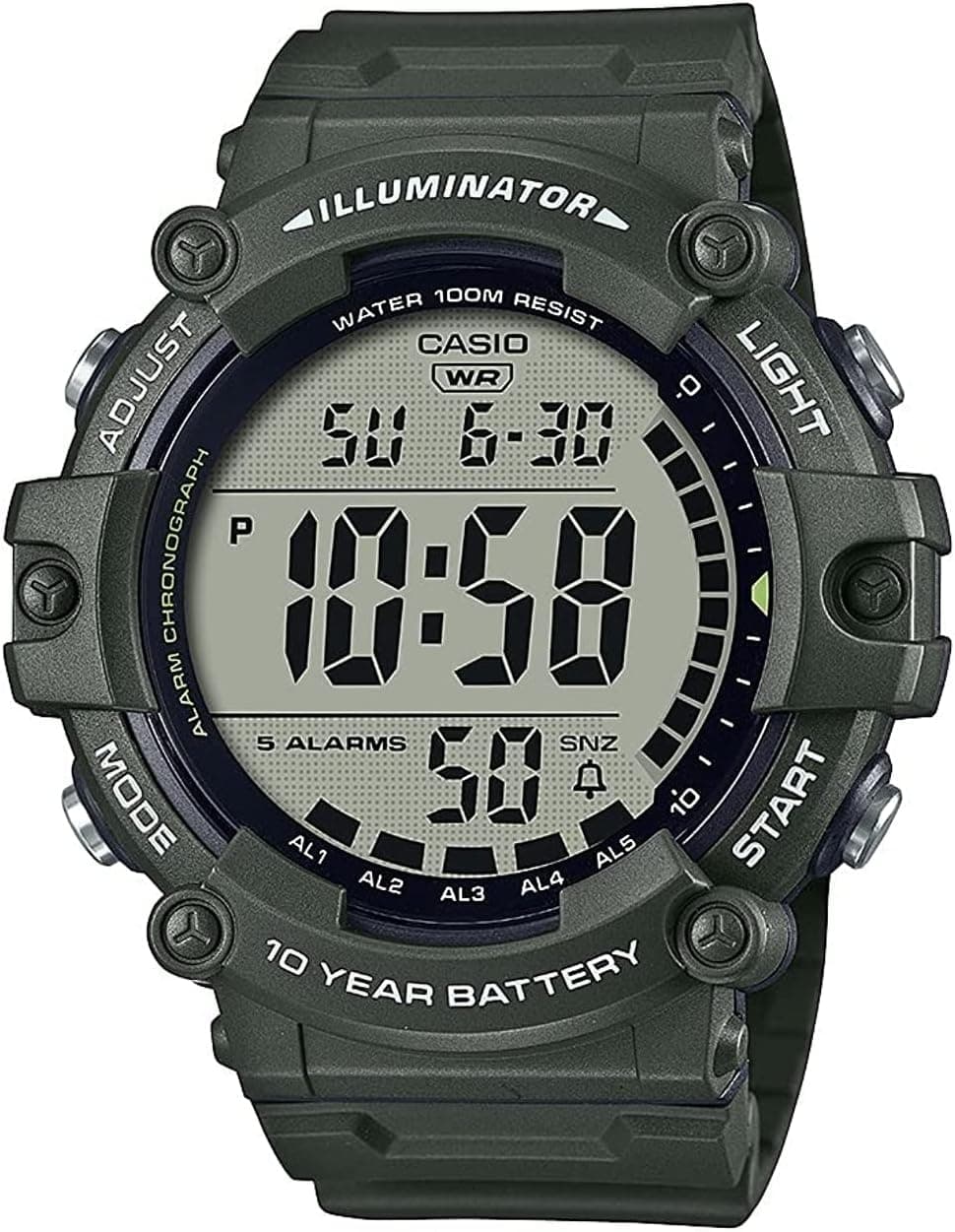Casio Illuminator AE-1500WHX-3AVCF, 51mm, Black Dial, Green Resin Band