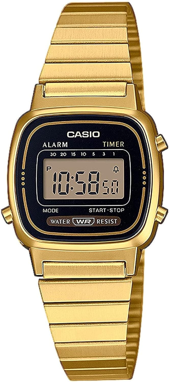 Casio LA670WGA-1DF, 40mm, Black Dial, Gold Resin Strap