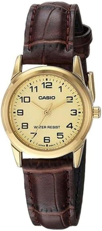 Casio Women's LTP-V001GL-9BUDF Wristwatch 25mm, Gold Dial Brown M