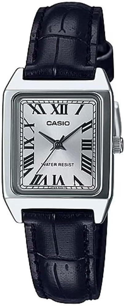 Casio LTP-V007L-7B1UDF, 22mm, Silver Dial, Black Leather Band