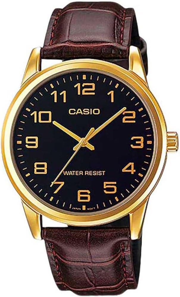 Casio MTP-V001GL-1BUDF 45mm, Siyah Kadran Kahverengi Deri kayış