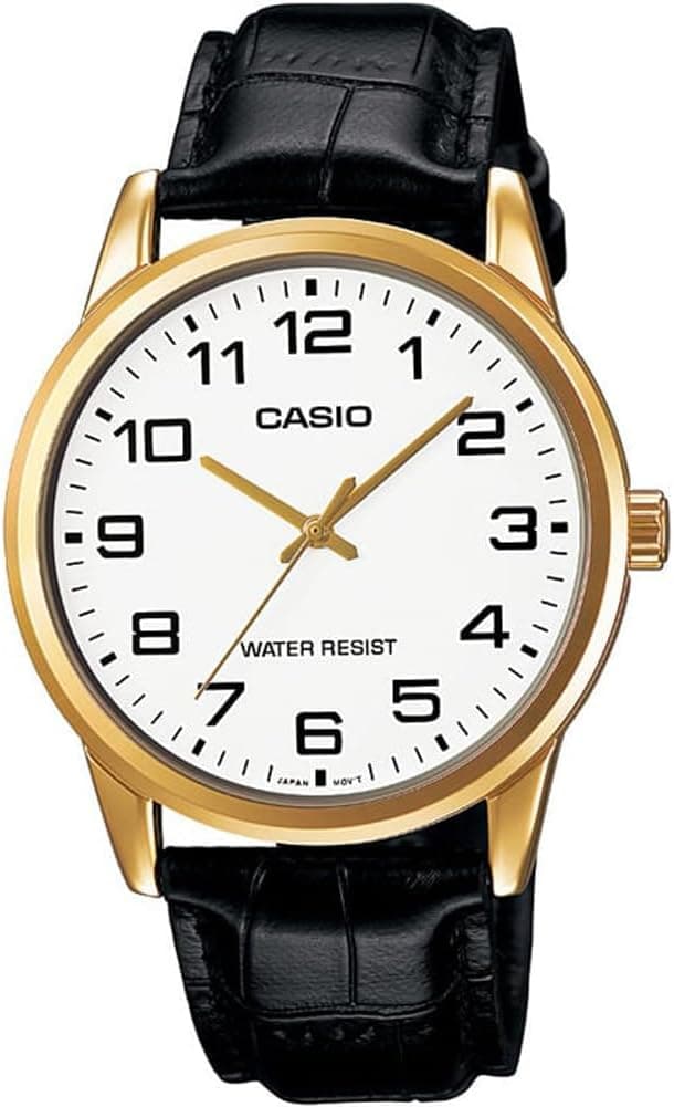 Casio MTP-V001GL-7BUDF, 38mm, White Dial, Black Leather Band