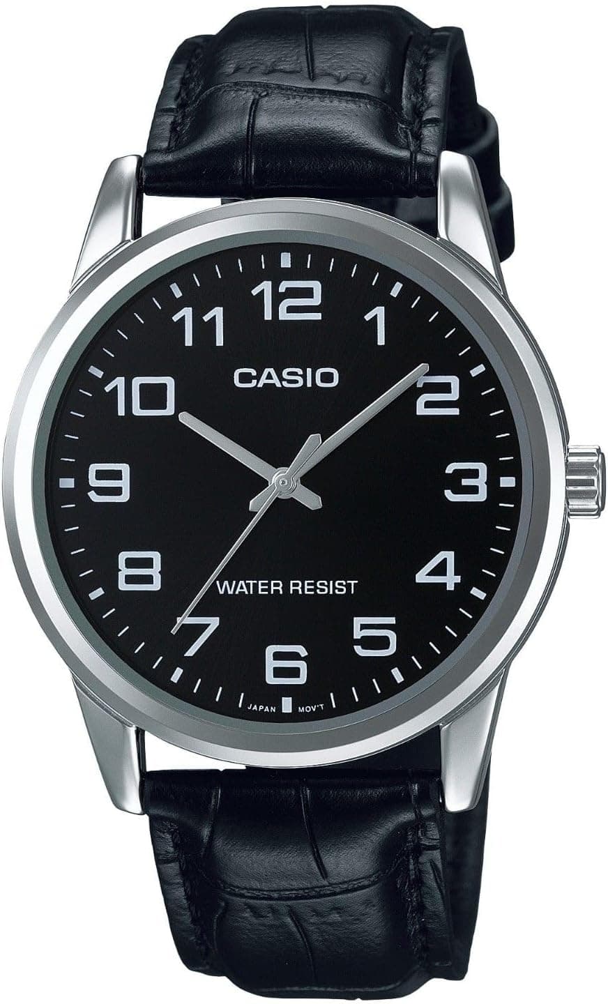 Casio MTP-V001L-1BUDF 45mm, Black Dial Black Leather