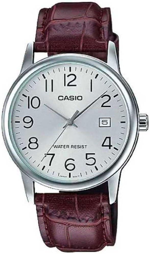 Casio MTP-V002L-7B2UDF, 38mm, Silver Dial, Brown Leather Band