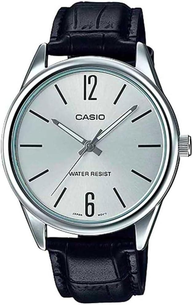 Casio MTP-V005L-7B, 40mm, Silver Dial, Black Leather Band