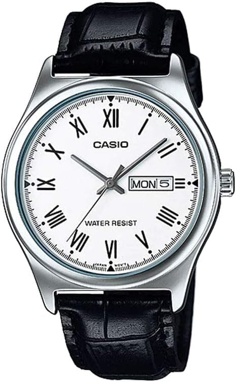 Casio MTP-V006L-7BB, 38mm, White Dial, Black Leather Band