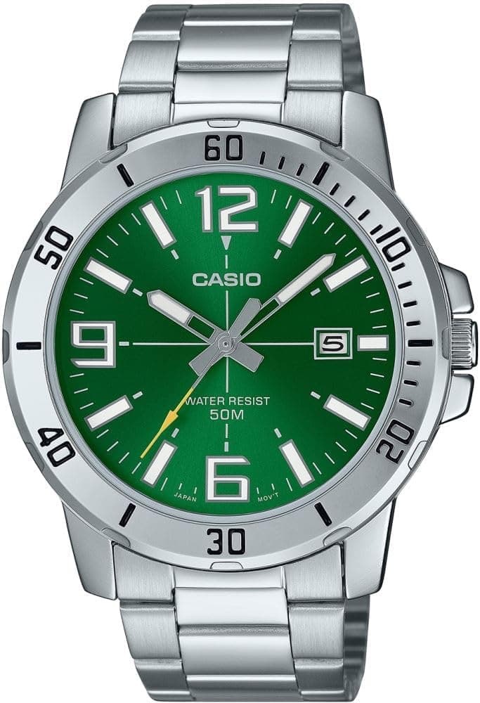 Casio Enticer MTP-VD01D-3BVUDF, 45mm, Green Dial, Silver Stainless Steel Bracelet
