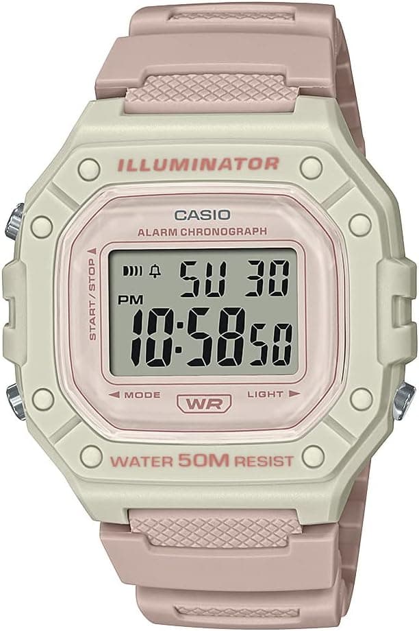 Casio W218HC-4A2V, 42 mm, rosafarbenes Zifferblatt, rosafarbenes Kunststoffarmband