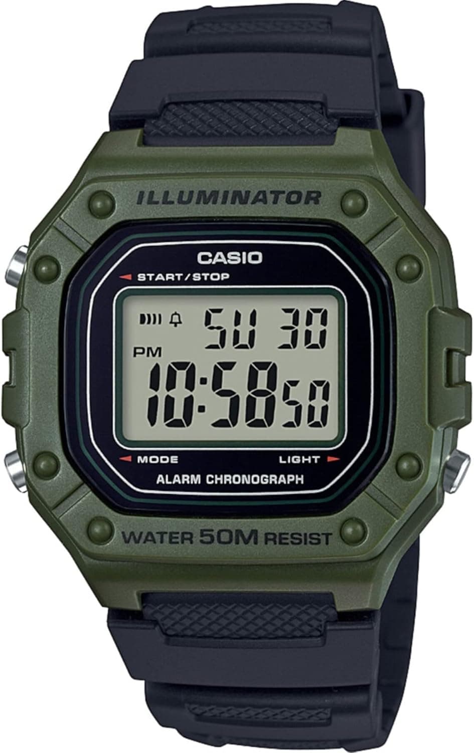 Casio W218H-3AVDF, 46mm, Gray Dial, Black Resin Band